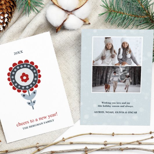 Cartes Pour Fêtes Annuelles Fleur d'art populaire scandinave Deux photos de No