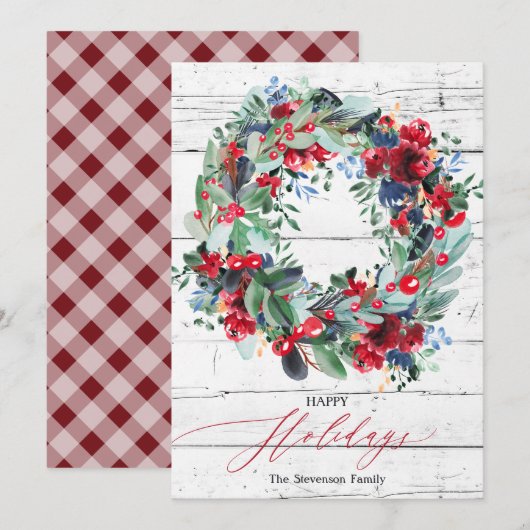 Cartes Pour Fêtes Annuelles Fleur de bois rustique rouge fleur de Noël wreath  (Devant / Derrière)