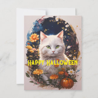 Cartes Pour Fêtes Annuelles Fleur de chat blanc Happy Halloween Magie