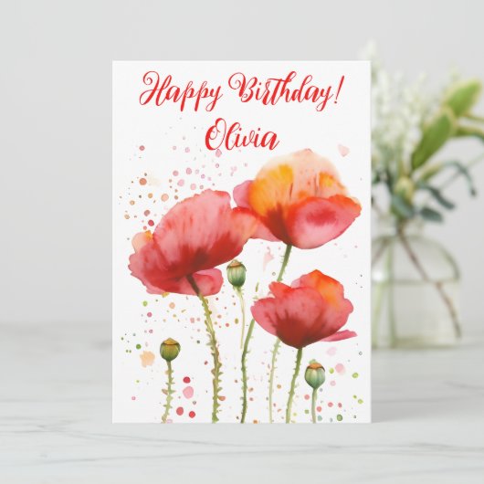 Cartes Pour Fêtes Annuelles Fleur de naissance d'août Coquelicots rouges Aquar (Debout devant)