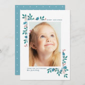 Cartes Pour Fêtes Annuelles Fleur de Noël Joyeux | Vert bleu (Devant / Derrière)