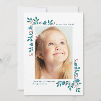 Cartes Pour Fêtes Annuelles Fleur de Noël Joyeux | Vert bleu