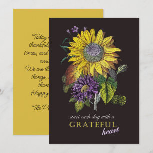 Cartes Pour Fêtes Annuelles Fleur de tournesol Vintage Grateful Thanksgiving
