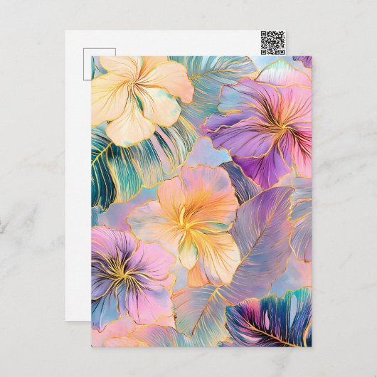 Cartes Pour Fêtes Annuelles Fleur Exotique Feuille en fleurs bleues (Devant / Derrière)