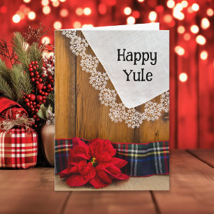 Cartes Pour Fêtes Annuelles Fleur Poinsettia rustique et Joyeux Yule Plaid