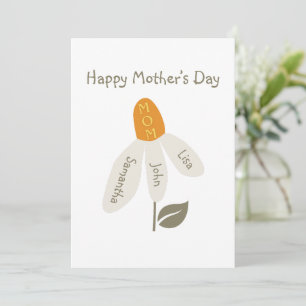 Cartes Pour Fêtes Annuelles Fleur Rétro Maman, Noms des Enfants, Mère, Pétales