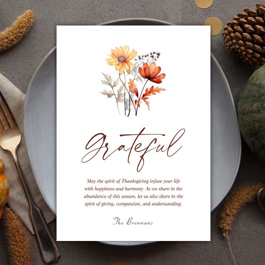 Cartes Pour Fêtes Annuelles Fleur sauvage Automne Moderne Élégant Thanksgiving