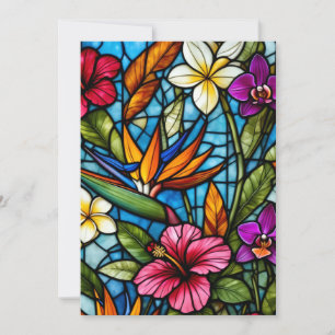 Cartes Pour Fêtes Annuelles Fleur tropicale en vitrail floral vibrant