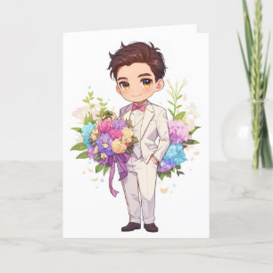 Cartes Pour Fêtes Annuelles Fleurs Anime Boy Chibi Kawaii