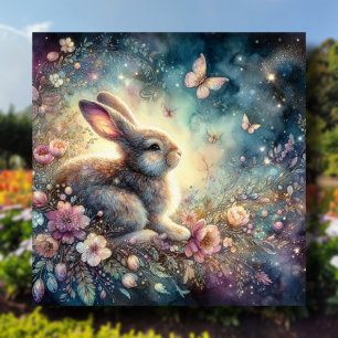 Cartes Pour Fêtes Annuelles Fleurs aquarelles papillons lapin Pâques