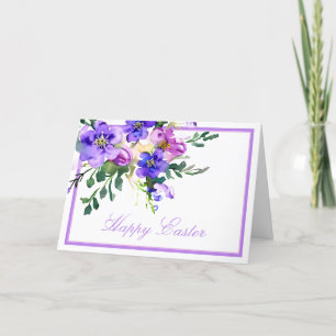 Cartes Pour Fêtes Annuelles Fleurs aquarelles roses et violettes pour Pâques p