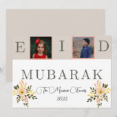 Cartes Pour Fêtes Annuelles Fleurs beige et pêche Aïd salutations (Devant / Derrière)