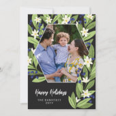 Cartes Pour Fêtes Annuelles Fleurs Blanches Baies Bleues Hexagone Joyeuses Fêt (Devant)