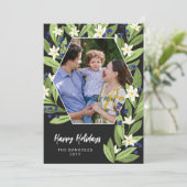 Cartes Pour Fêtes Annuelles Fleurs Blanches Baies Bleues Hexagone Joyeuses Fêt (Debout devant)