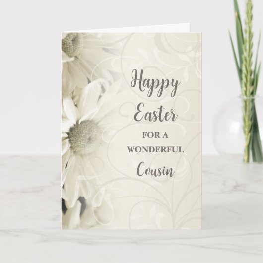 Cartes Pour Fêtes Annuelles Fleurs blanches Joyeux Cousin de Pâques (Devant)