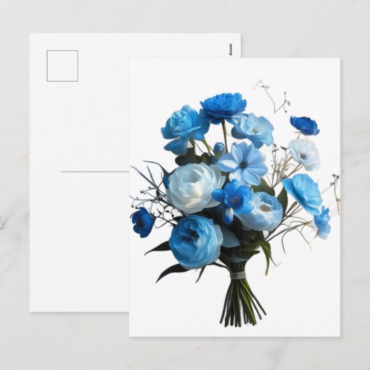 Cartes Pour Fêtes Annuelles Fleurs bleues et blanches (Devant / Derrière)