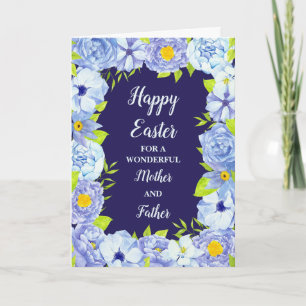 Cartes Pour Fêtes Annuelles Fleurs bleues Joyeuses Pâques et Mère et Père