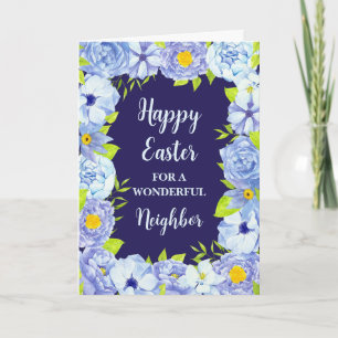 Cartes Pour Fêtes Annuelles Fleurs Bleues Joyeux Voisin de Pâques