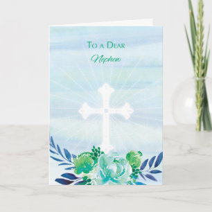Cartes Pour Fêtes Annuelles Fleurs bleues Turquoises Nephew avec Croix Pâques