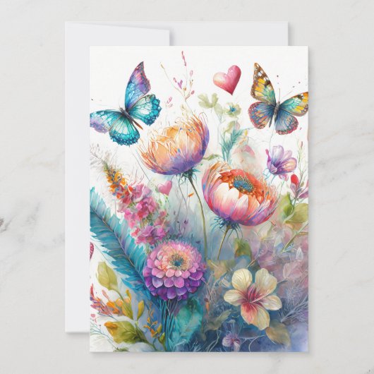 Cartes Pour Fêtes Annuelles Fleurs, coeurs et papillons (Devant)