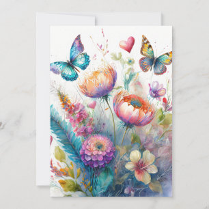 Cartes Pour Fêtes Annuelles Fleurs, coeurs et papillons