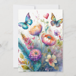 Cartes Pour Fêtes Annuelles Fleurs, coeurs et papillons