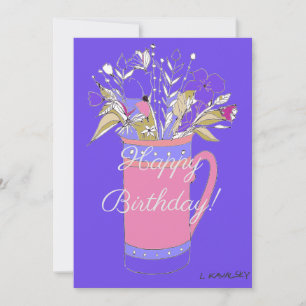 Cartes Pour Fêtes Annuelles Fleurs colorées de joyeux anniversaire dans une ta