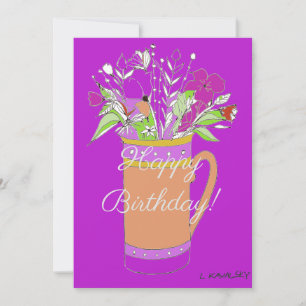 Cartes Pour Fêtes Annuelles Fleurs colorées de joyeux anniversaire dans une ta
