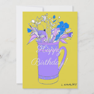 Cartes Pour Fêtes Annuelles Fleurs colorées jaunes joyeux anniversaire dans un