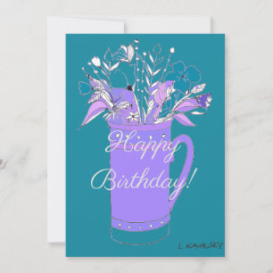 Cartes Pour Fêtes Annuelles Fleurs colorées sarcelle Joyeux Anniversaire dans