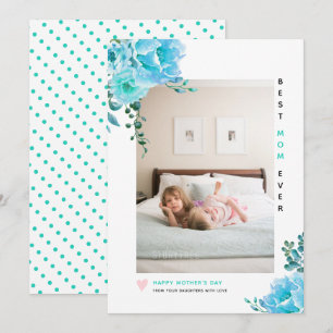 Cartes Pour Fêtes Annuelles Fleurs d'Aqua Meilleure maman Meilleure photo de l