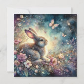Cartes Pour Fêtes Annuelles Fleurs d'aquarelle Papillons Lapin Pâques (Devant)