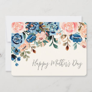Cartes Pour Fêtes Annuelles Fleurs d'aquarelle rose et bleu Fête des mères
