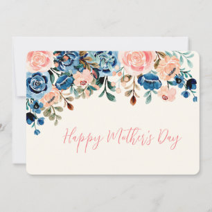 Cartes Pour Fêtes Annuelles Fleurs d'aquarelle rose et bleu Fête des mères