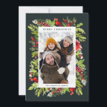 Cartes Pour Fêtes Annuelles Fleurs d'aquarelle traditionnelles   feuillage Noë<br><div class="desc">Carte de Noël traditionnelle aquarelle fleurie et feuillage. Belle aquarelle peinte feuillage et texte de script moderne. Partie d'une collection.</div>