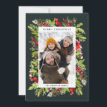 Cartes Pour Fêtes Annuelles Fleurs d'aquarelle traditionnelles   feuillage Noë<br><div class="desc">Carte de Noël traditionnelle aquarelle fleurie et feuillage. Belle aquarelle peinte feuillage et texte de script moderne. Partie d'une collection.</div>