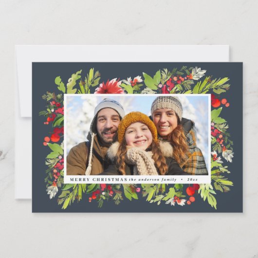 Cartes Pour Fêtes Annuelles Fleurs d'aquarelle traditionnelles + feuillage Noë (Devant)