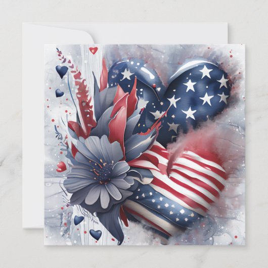 Cartes Pour Fêtes Annuelles Fleurs d'art de cœur patriotique américain (Devant)
