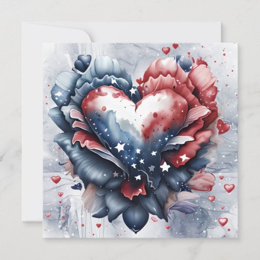 Cartes Pour Fêtes Annuelles Fleurs d'art de cœur patriotique américain (Devant)