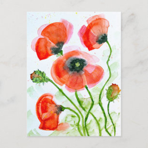 Cartes Pour Fêtes Annuelles Fleurs de coquelicot aquarelle en été