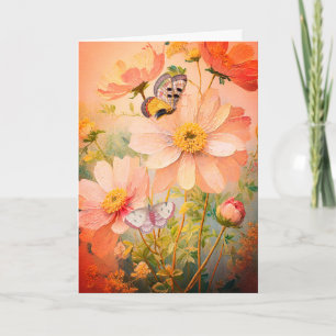 Cartes Pour Fêtes Annuelles Fleurs de coucher de soleil avec papillons Fête de