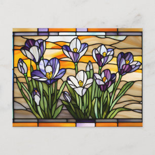 Cartes Pour Fêtes Annuelles Fleurs de Crocus Violettes en Verre Cathédrale