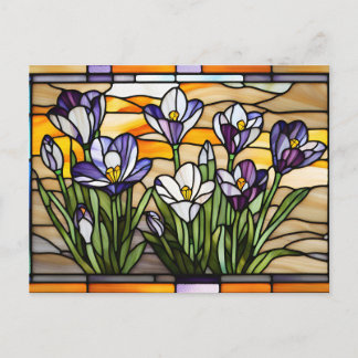 Cartes Pour Fêtes Annuelles Fleurs de Crocus Violettes en Verre Cathédrale