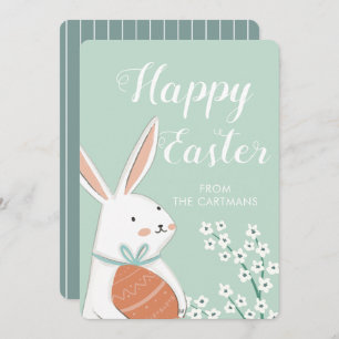 Cartes Pour Fêtes Annuelles Fleurs de lapin blanc mignonnes Joyeuses Pâques