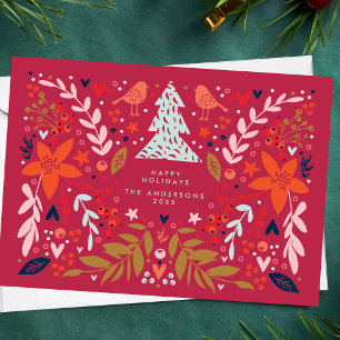 Cartes Pour Fêtes Annuelles Fleurs de magenta rouge Noël joli