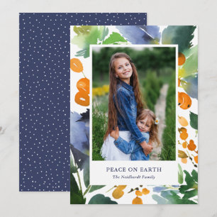 Cartes Pour Fêtes Annuelles Fleurs de Noël Baies Aquarelle Orange Photo