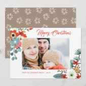 Cartes Pour Fêtes Annuelles Fleurs de Noël modernes Photo de feuillage (Devant / Derrière)