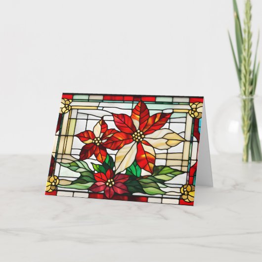 Cartes Pour Fêtes Annuelles Fleurs de Noël Poinsettia en verre tendu (Devant)