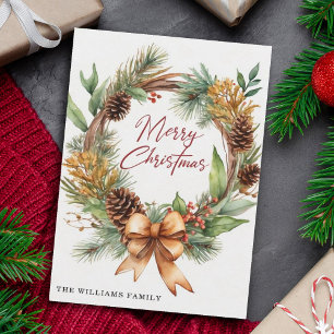 Cartes Pour Fêtes Annuelles Fleurs de Noël Rustiques séchées de Pinecone Wreat