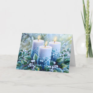 Cartes Pour Fêtes Annuelles Fleurs de Noël vintage bleues & Bougies Personnali